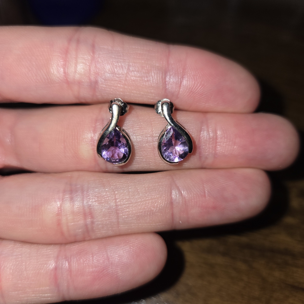 Elegant Silver and Purple Teardrop Earrings